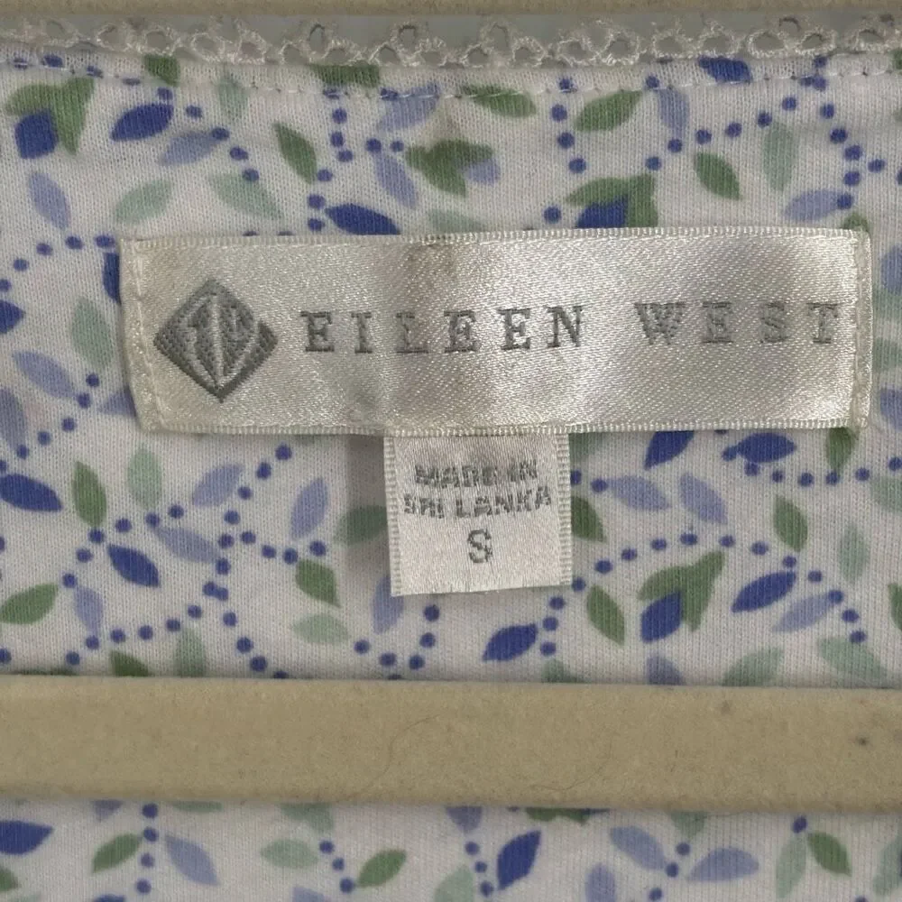 Eileen West Cap Sleeve Knee Length Floral Gown White/Blue/Green‎ Size Small